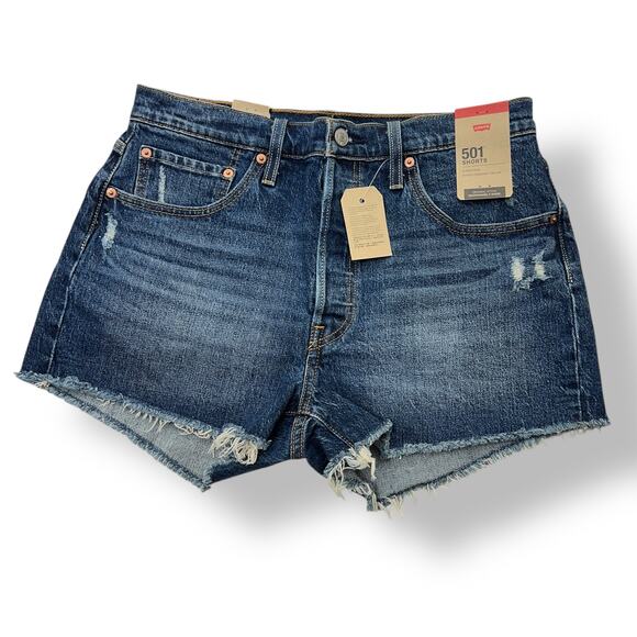 NWT Levi's 501 Button Fly Cut Off Women's Sz. 31 Denim Shorts Blue Medium Wash - Picture 1 of 9